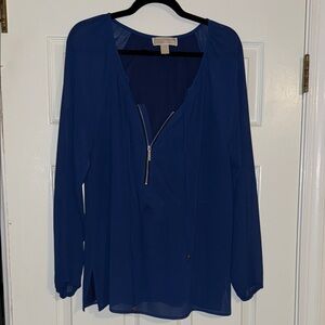 Michael Kors Blue Zippered Long Sleeve Blouse